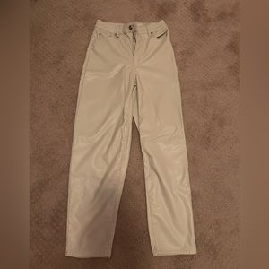 White leathered high rise pants